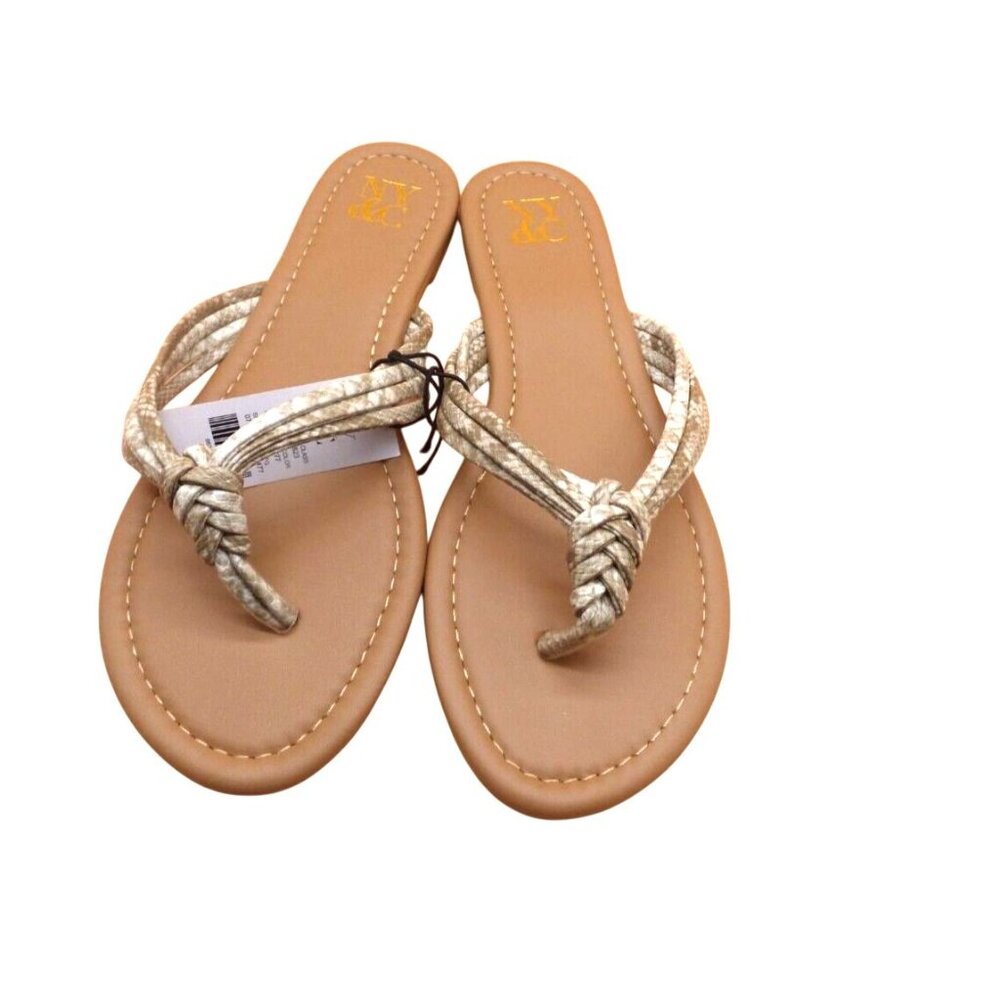 New York & Co  Multi-Strand Snake-Embossed Faux-leather Flip Flop Sandals, Size